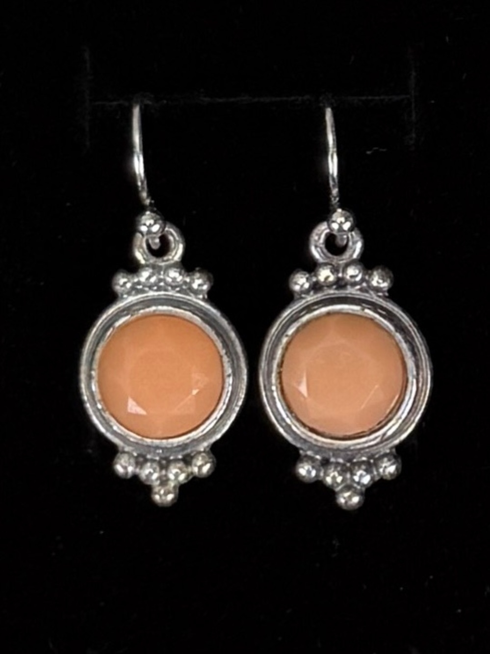 Delicate, dainty aged Silvertone peach color pierced earrings
